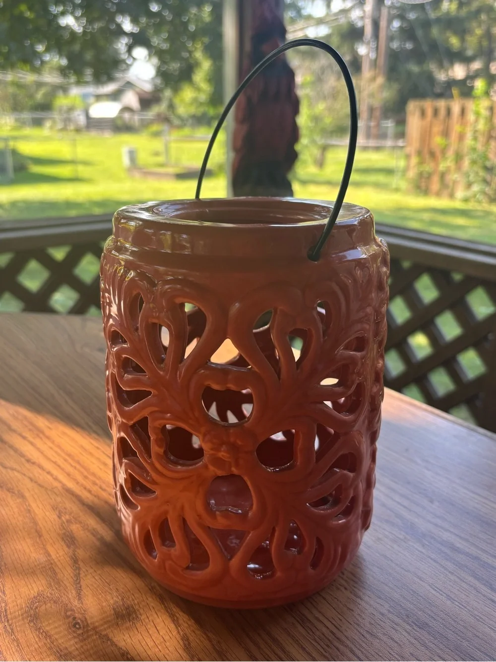 Ceramic Orange Decorative Fall/Halloween Lantern with Handle - Unbranded